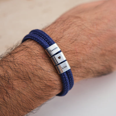 Blau Segeltau Armband mit Ringgravur - OTANTO