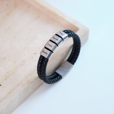 Doppel Lederarmband mit gravierten Beads - OTANTO